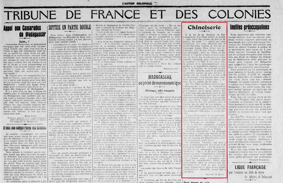 Một bài báo của Nguyễn Ái Quốc trên báo Hành Động Thực Dân số ra ngày 10/5/1921