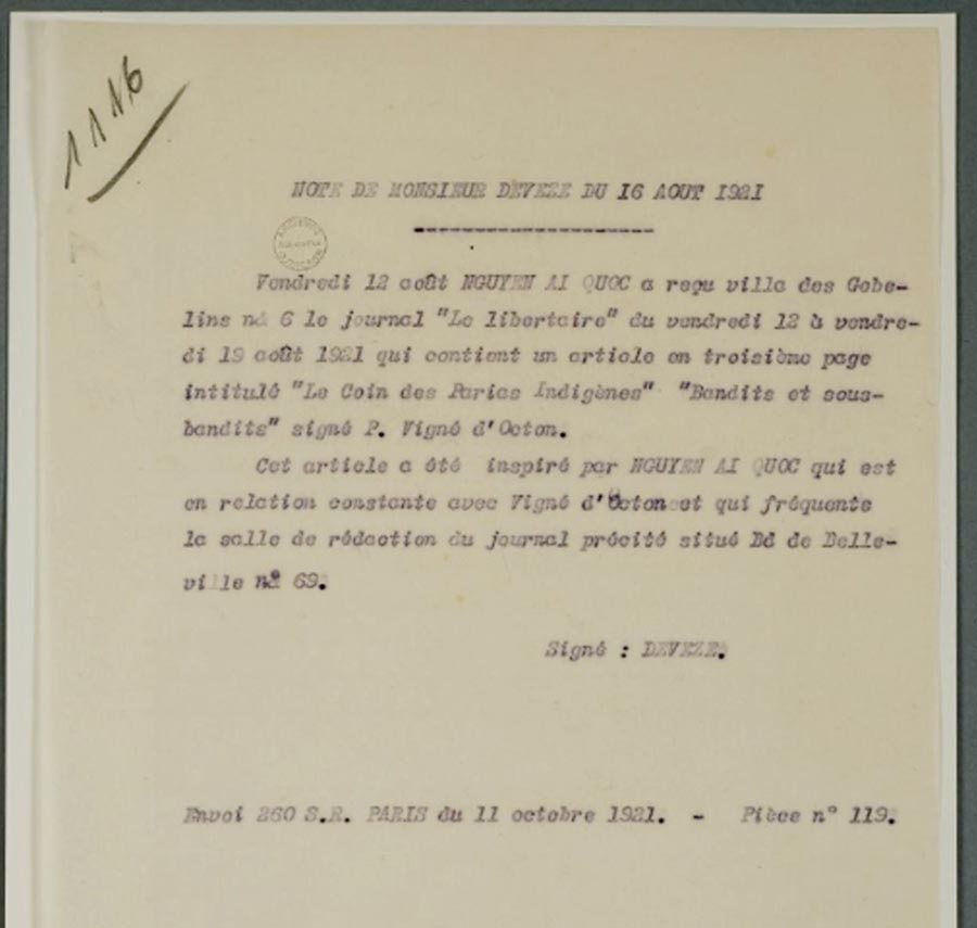 Báo cáo ngày 16 tháng 8 năm 1921 của Devèze