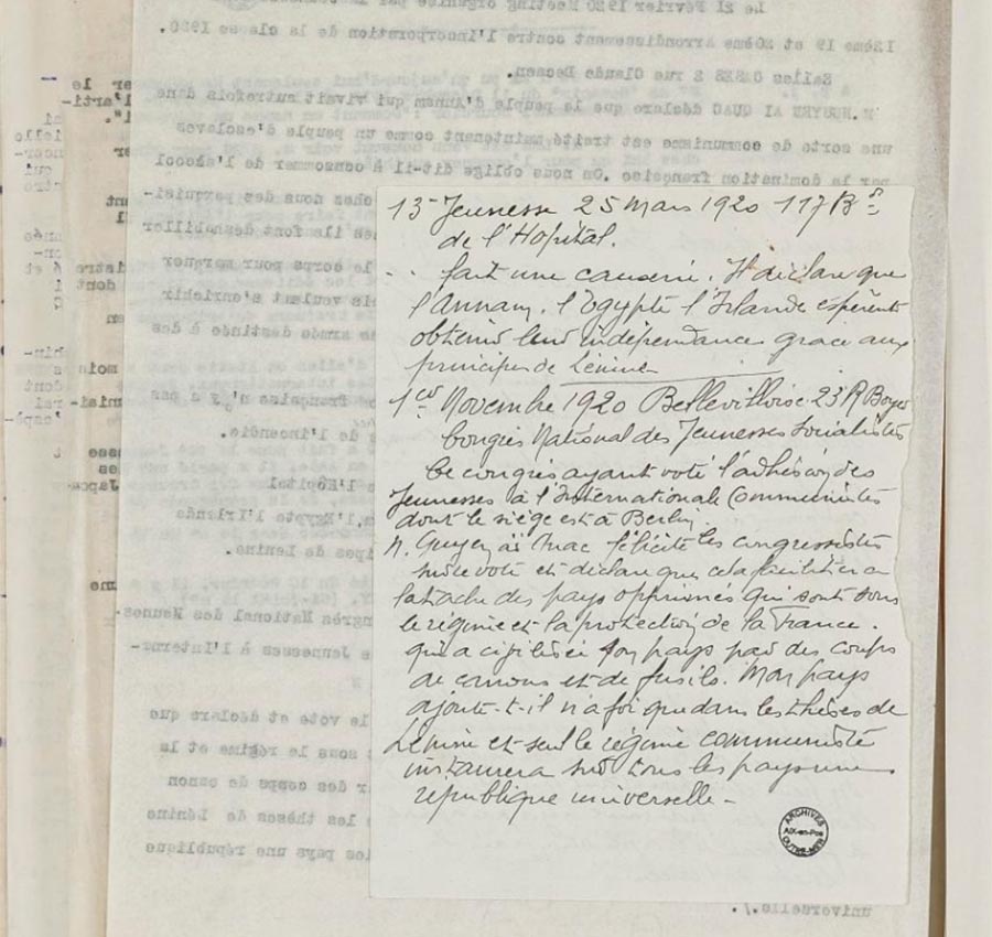 Ghi chép viết tay của mật thám JEAN năm 1920
