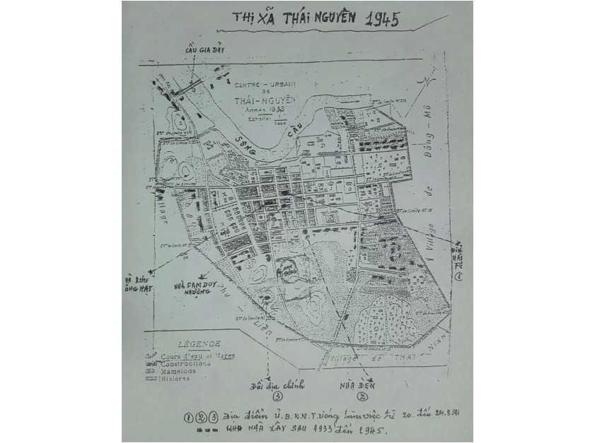 Bản đồ thị xã Thái Nguyên năm 1945. Tư liệu do nhà nghiên cứu lịch sử Nguyễn Ngọc Lâm cung cấp.