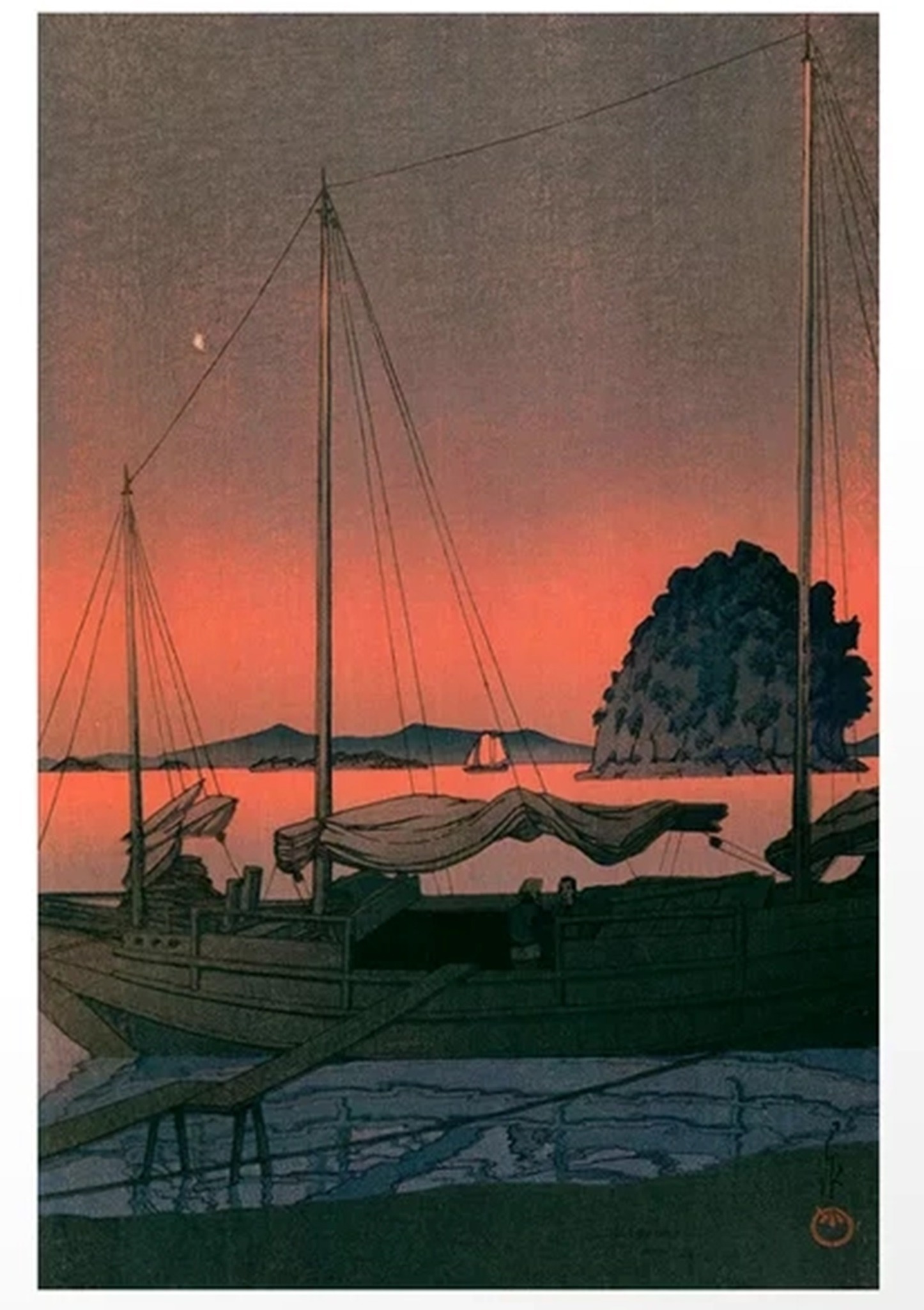 “Hoàng hôn trên bến cảng” của họa sĩ Kawase Hasui