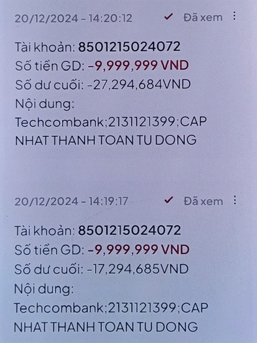 Tài khoản thấu chi của ông N.G.B bị trừ hai lần, tổng cộng gần 20 triệu đồng