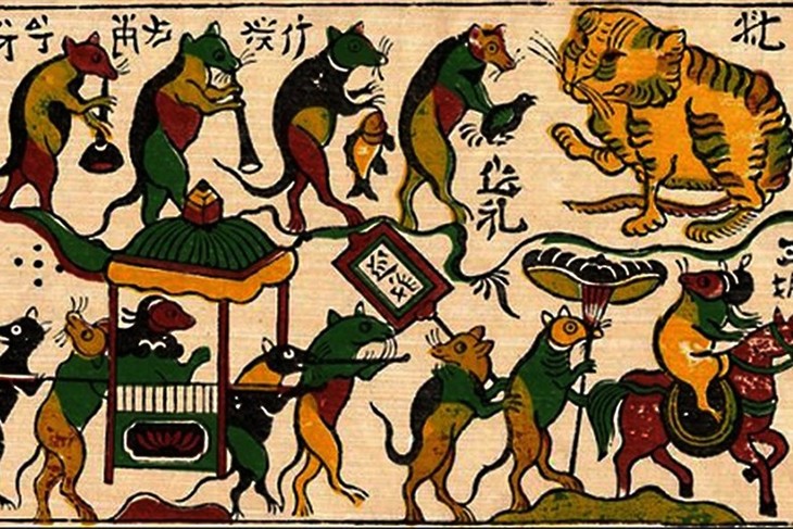 Tranh Đông Hồ “Đám cưới chuột”, hai con giáp “Mão - Mèo”, “Tý - Chuột” xếp trong hệ thống 12 con giáp ở Việt Nam 