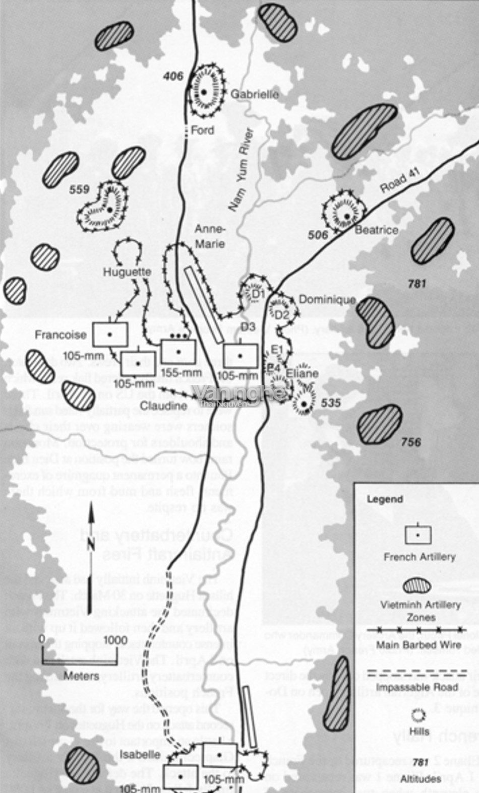 Vị trí quân Việt Minh và quân Pháp ngày 13 tháng 3