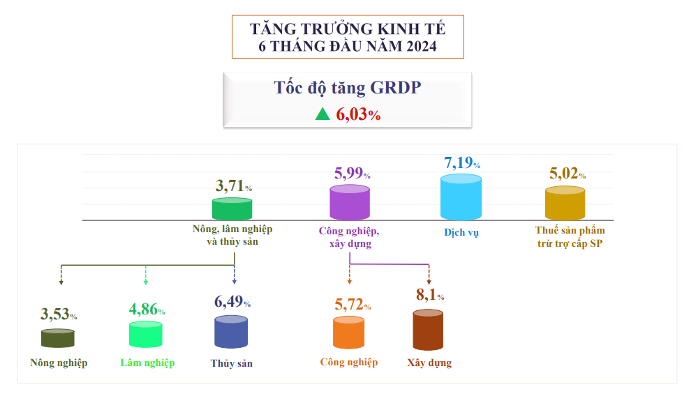 Biểu đồ tăng trưởng kinh tế - xã hội 6 tháng đầu năm 2024 của tỉnh