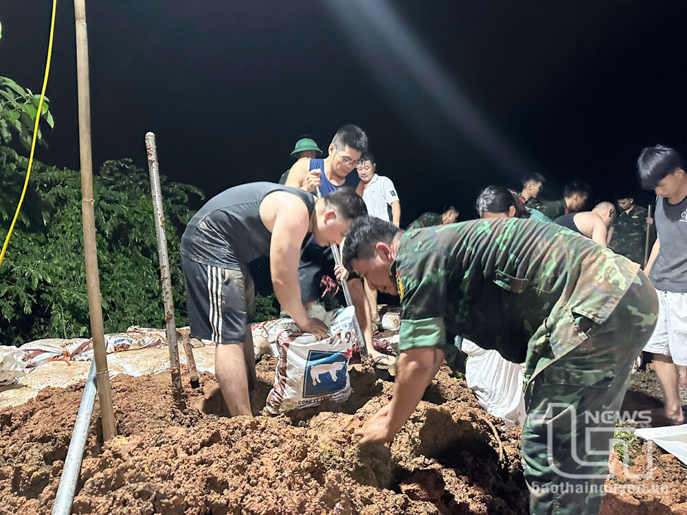 Đê sông Cầu đoạn qua địa phận phường Trưng Vương hiện có 5 điểm xung yếu cần gia cố khẩn cấp (Ảnh chụp lúc 22h45 ngày 8/9).