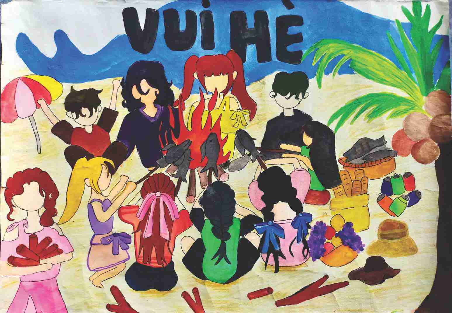 “Hè vui” tranh màu bột của Vũ Thị Đông Anh (12 tuổi)