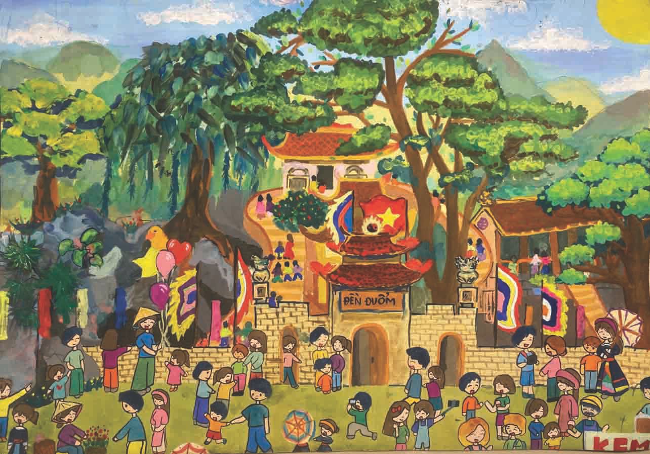 Lễ hội đền Đuổm. Tranh: Tiêu Yến Hoa Lê